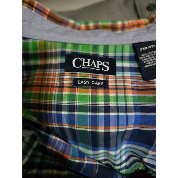 Chaps Mens Plaid Button-Down Shirt 3XB/3XLT Easy Care Cotton/Polyester Blend Wit - Picture 3 of 6